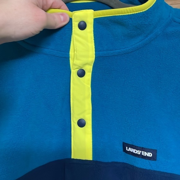 Lands’ End size XL navy, blue, neon yellow quarter snap fleece pullover top - Picture 2 of 9